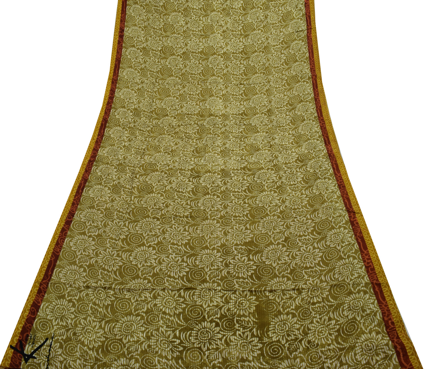 Sushila Vintage Green Saree 100% Pure Silk Printed Floral Soft Craft Fabric