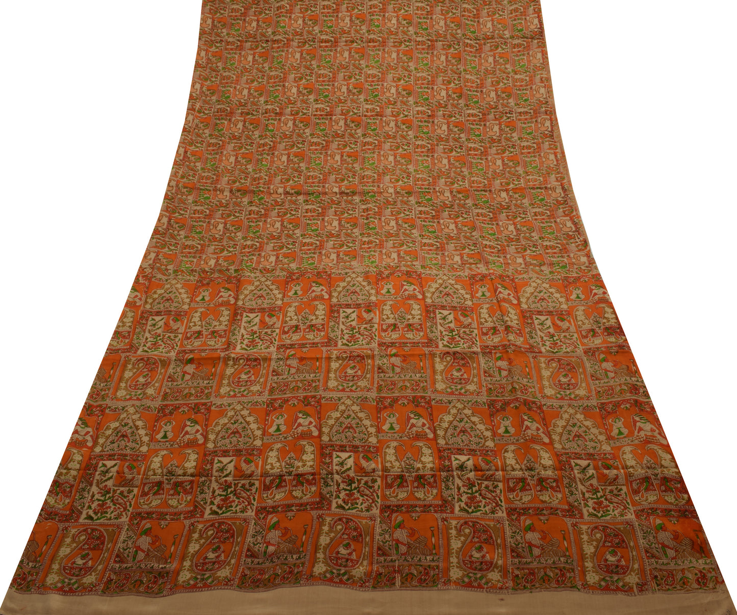 Sushila Vintage Brown Saree 100% Pure Silk Printed 5 Yard Soft Craft Sari Fabric