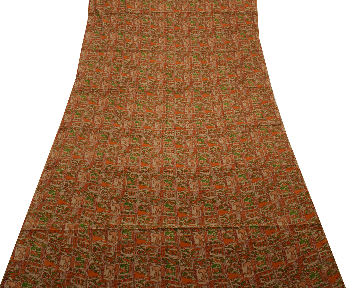 Sushila Vintage Brown Saree 100% Pure Silk Printed 5 Yard Soft Craft Sari Fabric