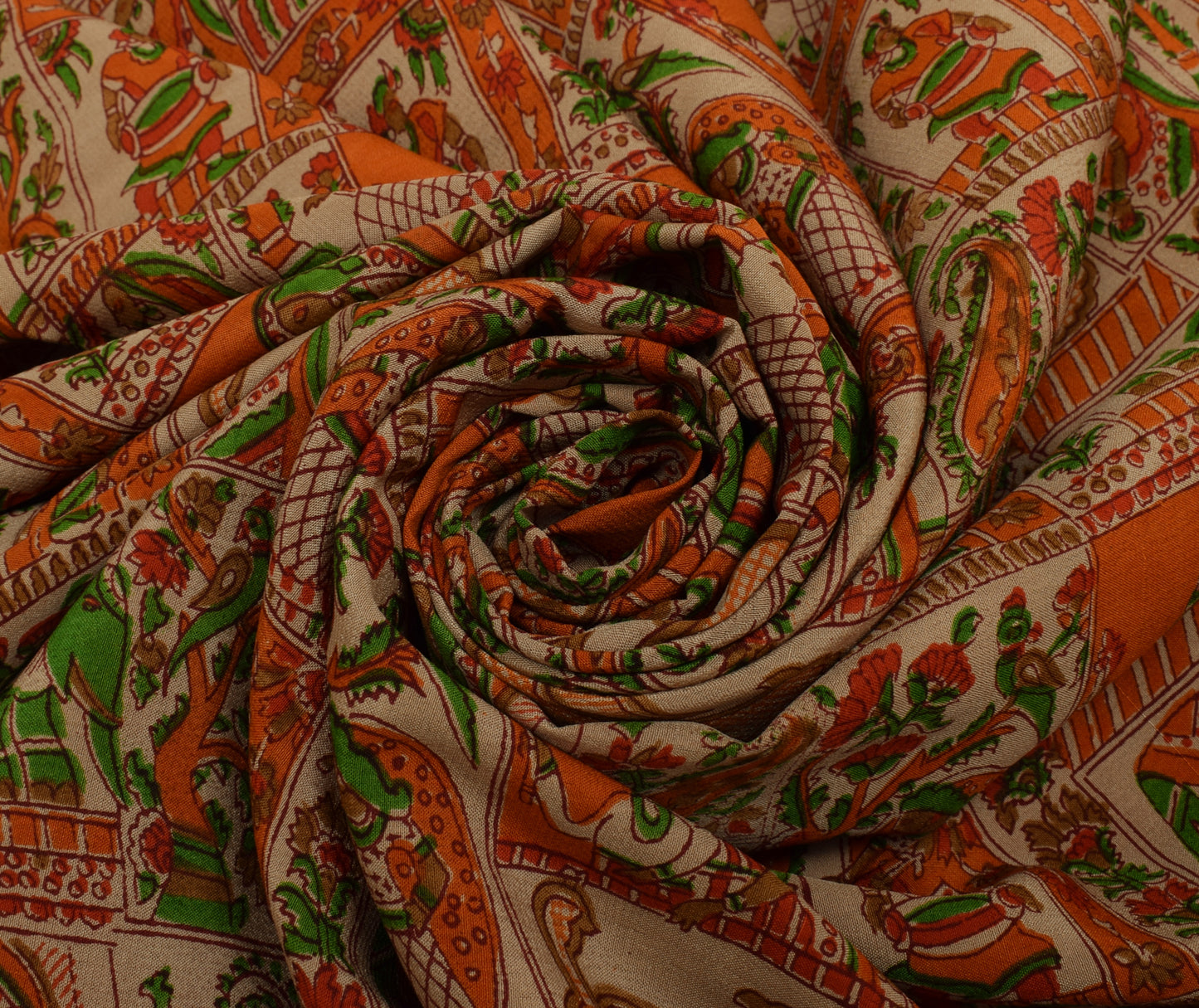 Sushila Vintage Brown Saree 100% Pure Silk Printed 5 Yard Soft Craft Sari Fabric