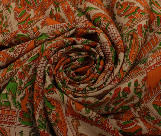 Sushila Vintage Brown Saree 100% Pure Silk Printed 5 Yard Soft Craft Sari Fabric
