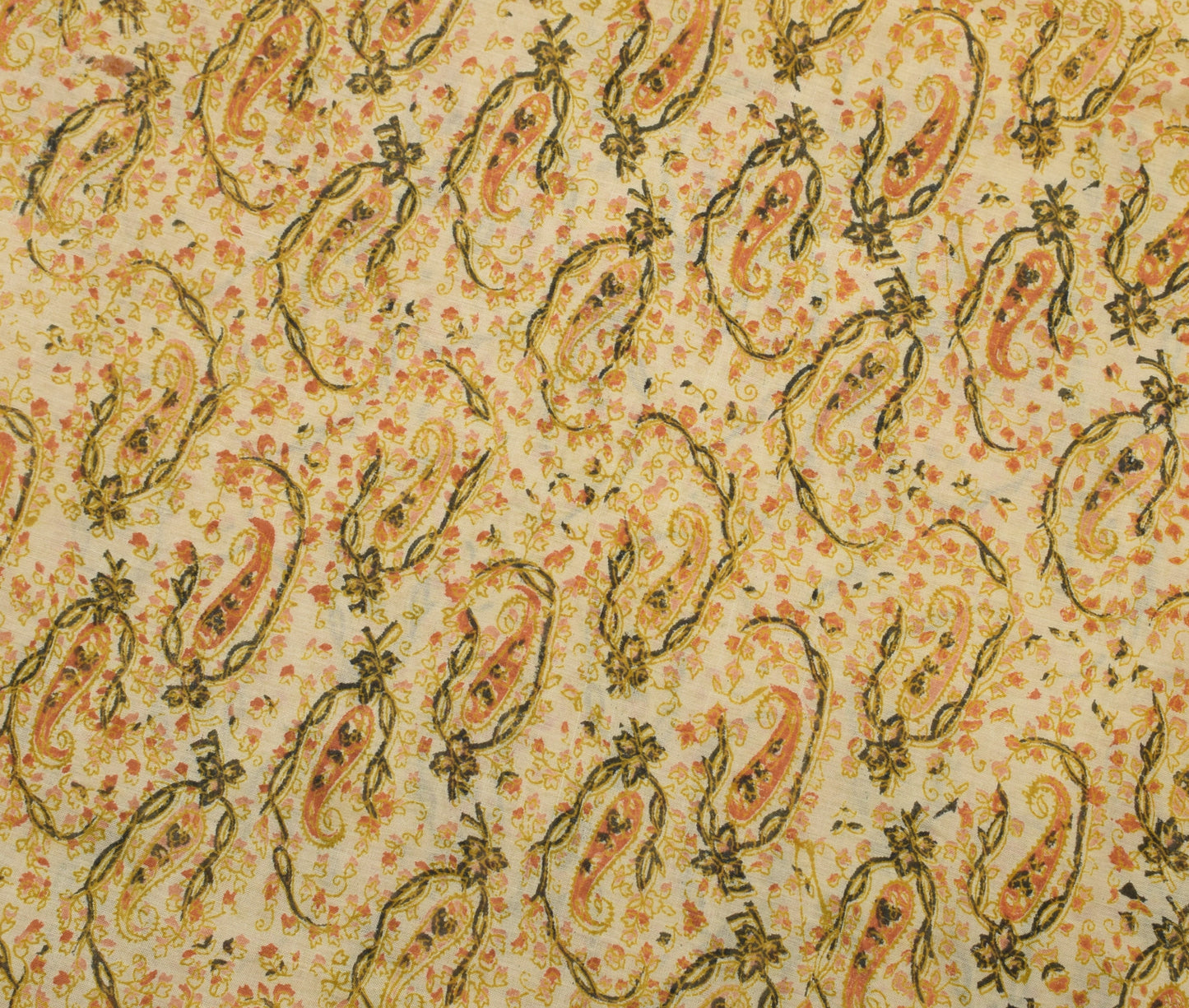 Sushila Vintage Cream Saree 100% Pure Cotton Printed Paisley 5 YD Craft Fabric