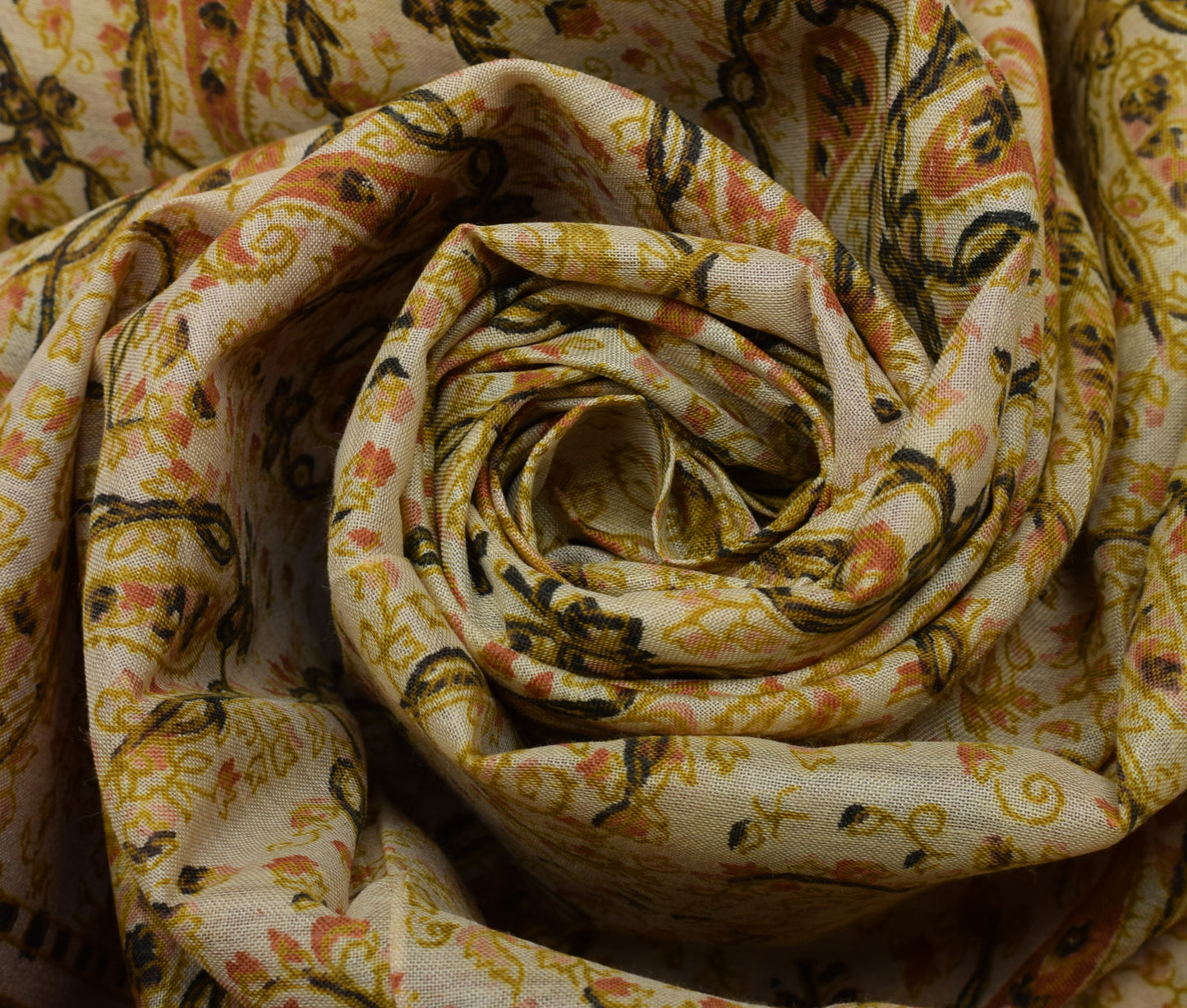 Sushila Vintage Cream Saree 100% Pure Cotton Printed Paisley 5 YD Craft Fabric