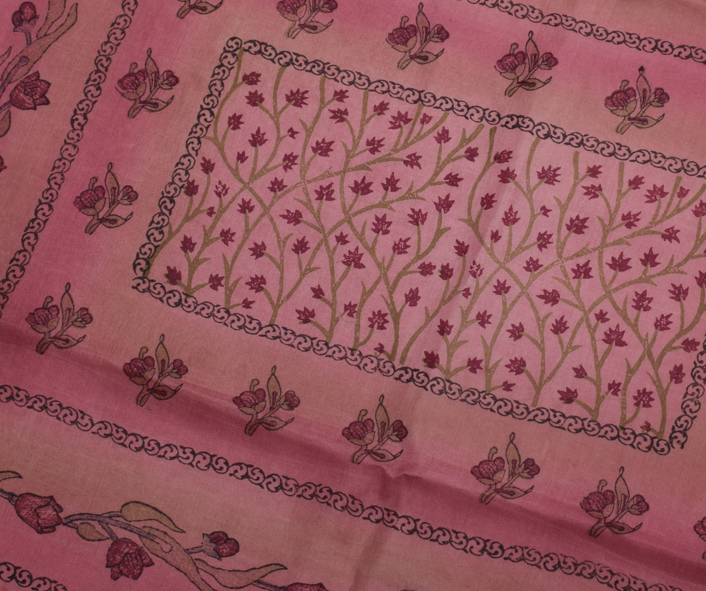 Sushila Vintage Indian Saree 100% Pure Silk Printed 5 Yard Soft Craft Fabric