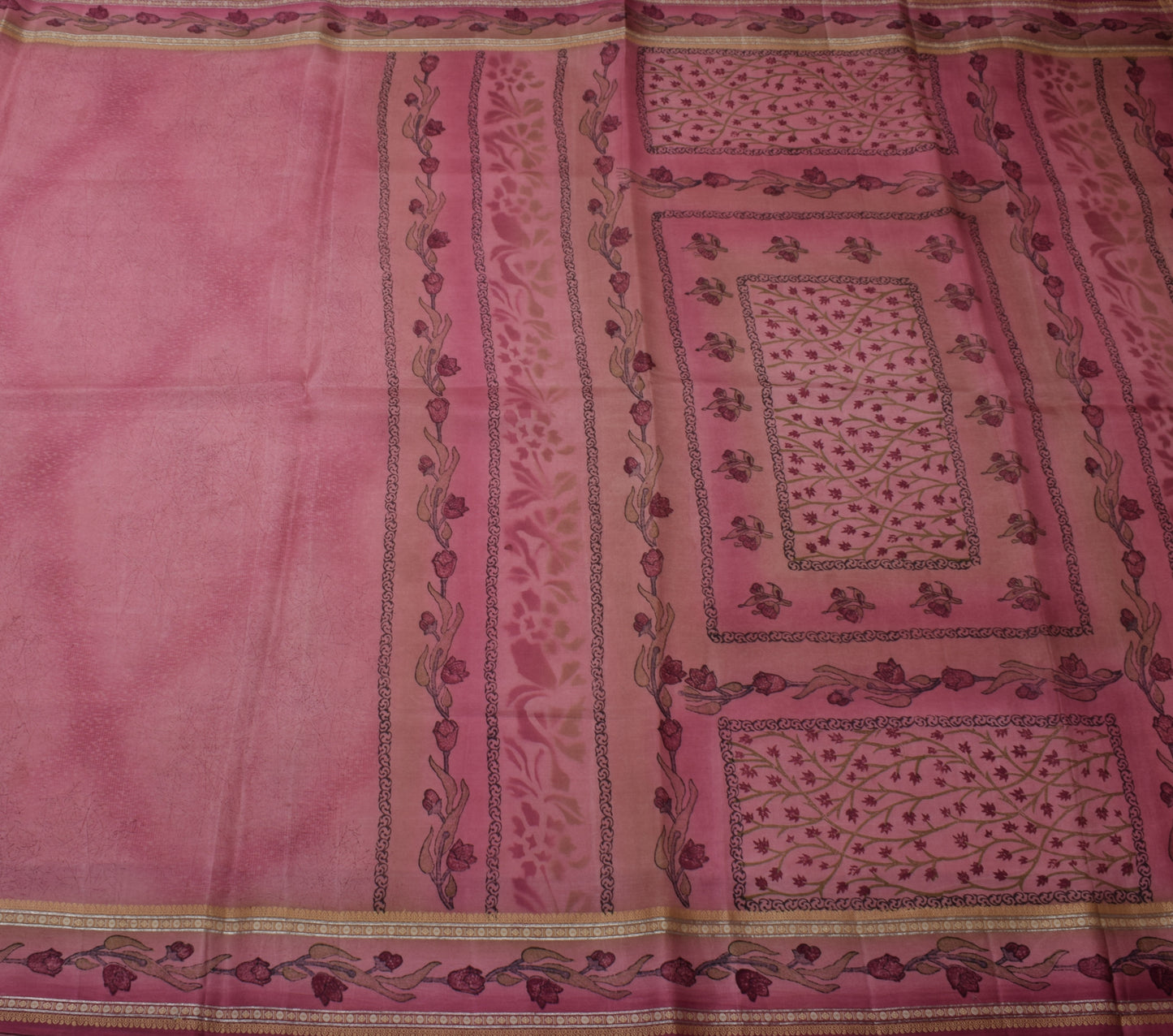 Sushila Vintage Indian Saree 100% Pure Silk Printed 5 Yard Soft Craft Fabric