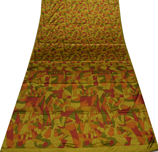 Sushila Vintage Green Indian Saree Blend Silk Printed 5 Yard Soft Craft Fabric