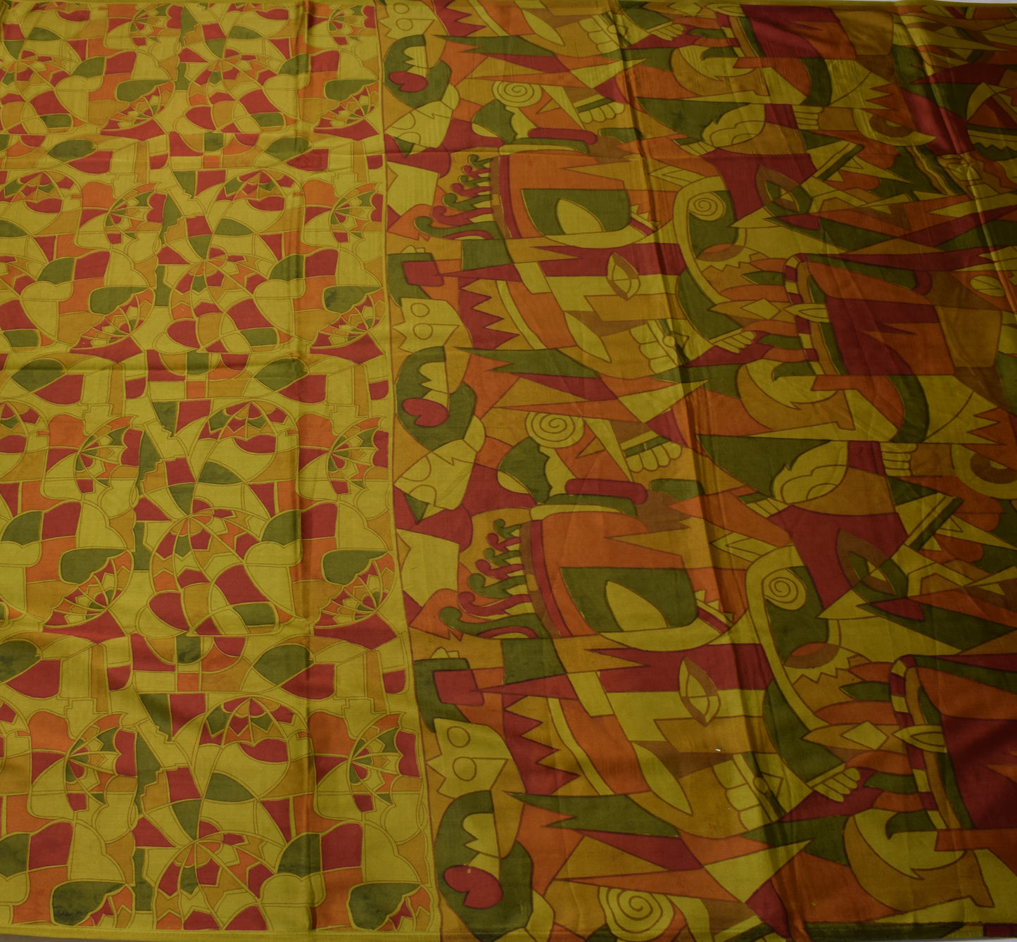 Sushila Vintage Green Indian Saree Blend Silk Printed 5 Yard Soft Craft Fabric