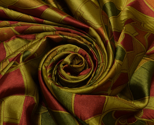 Sushila Vintage Green Indian Saree Blend Silk Printed 5 Yard Soft Craft Fabric