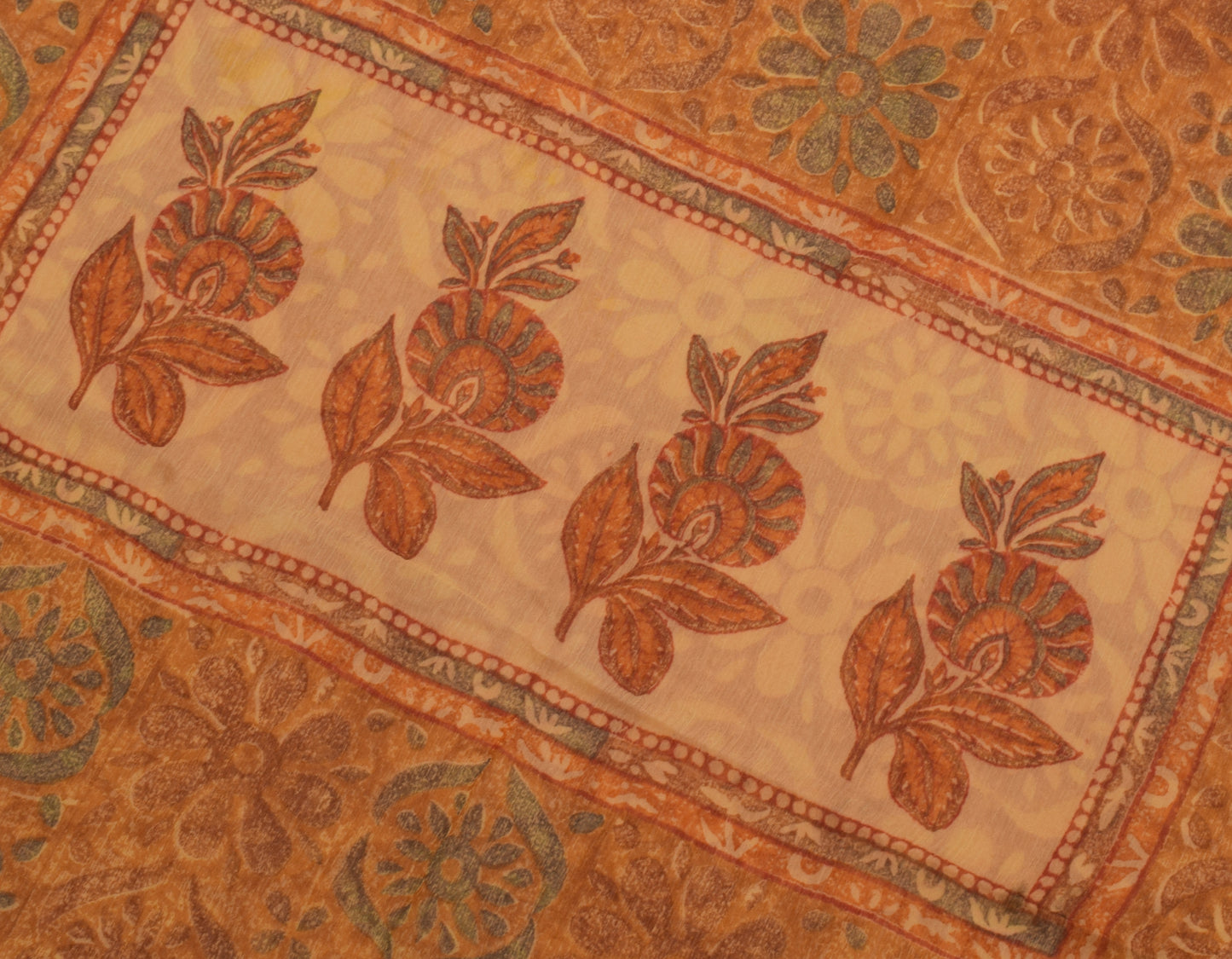 Sushila Vintage Mustard Saree Blend Chiffon Silk Printed Floral Craft Fabric