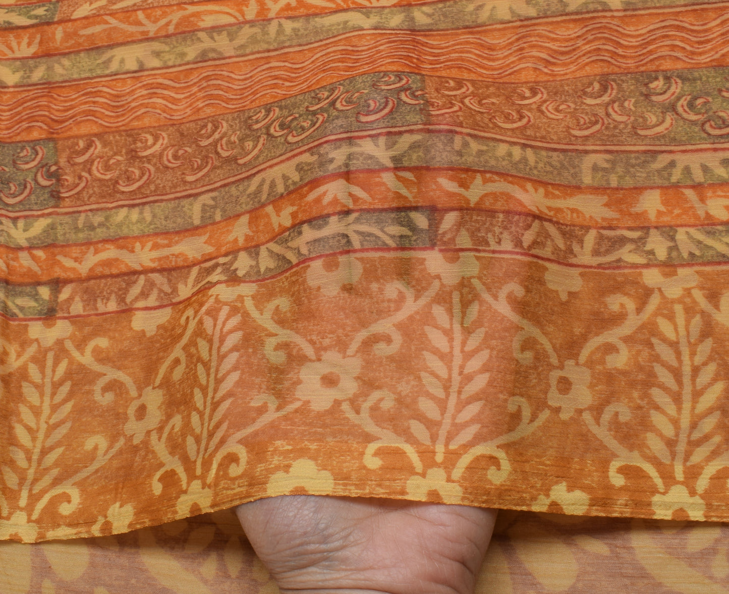 Sushila Vintage Mustard Saree Blend Chiffon Silk Printed Floral Craft Fabric
