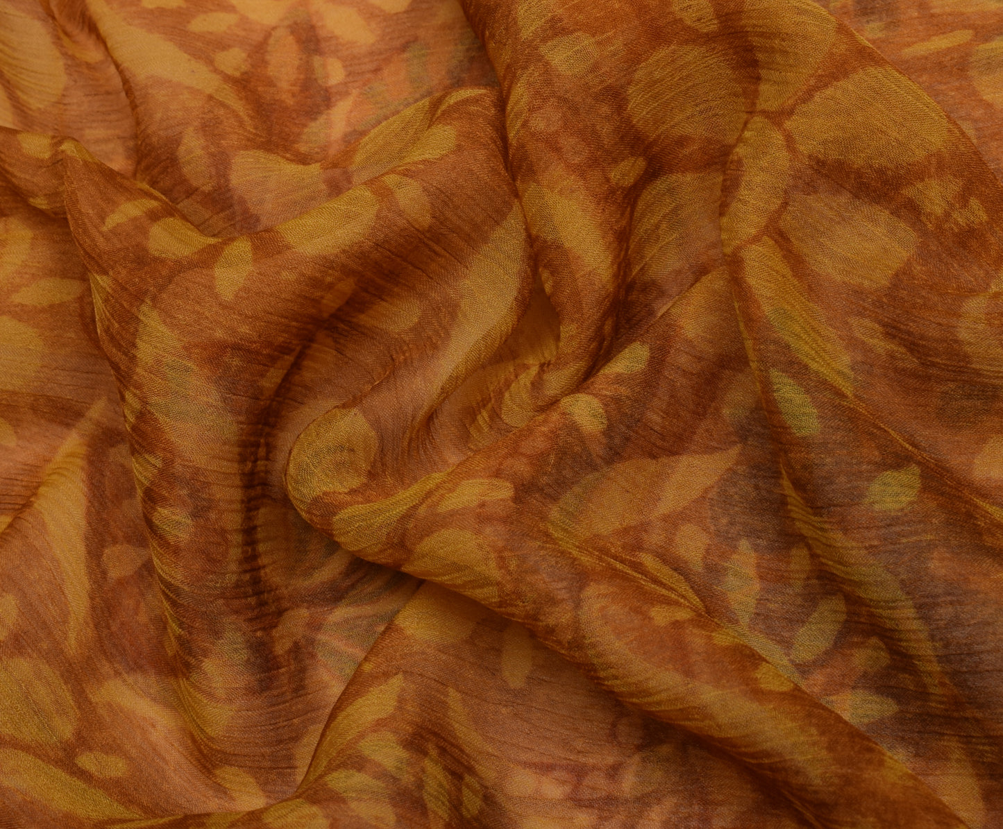 Sushila Vintage Mustard Saree Blend Chiffon Silk Printed Floral Craft Fabric