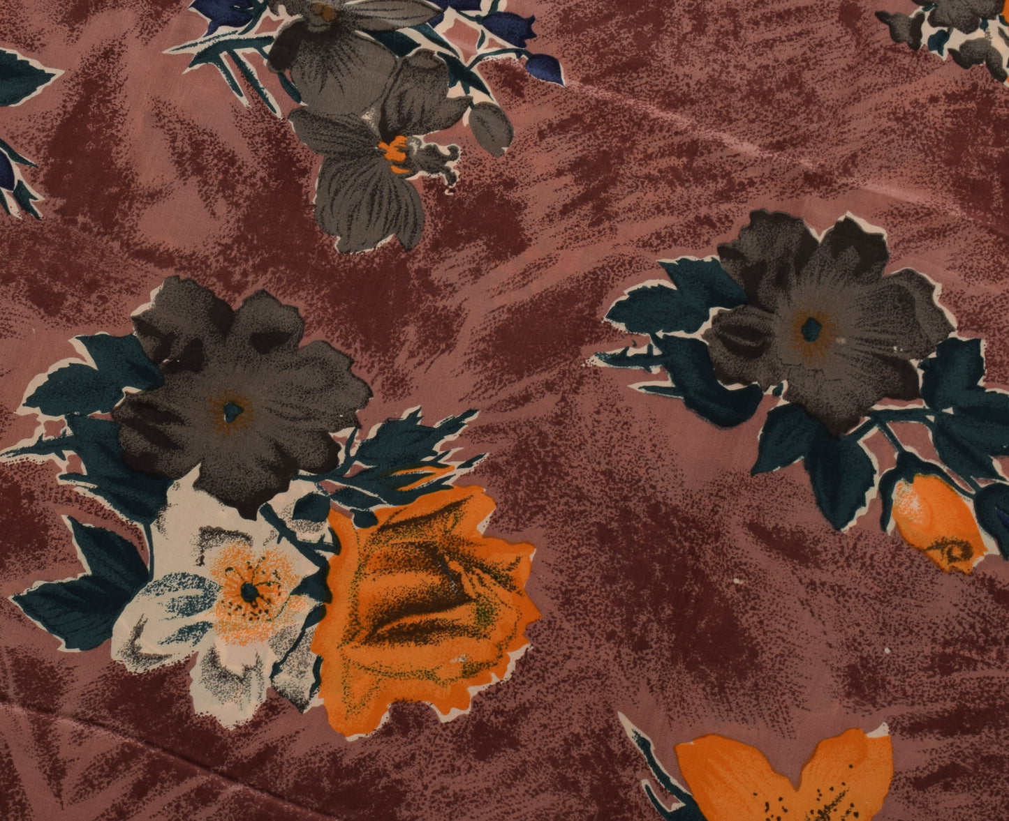 Sushila Vintage Indian Saree 100% Pure Crepe Silk Printed Floral Soft Fabric