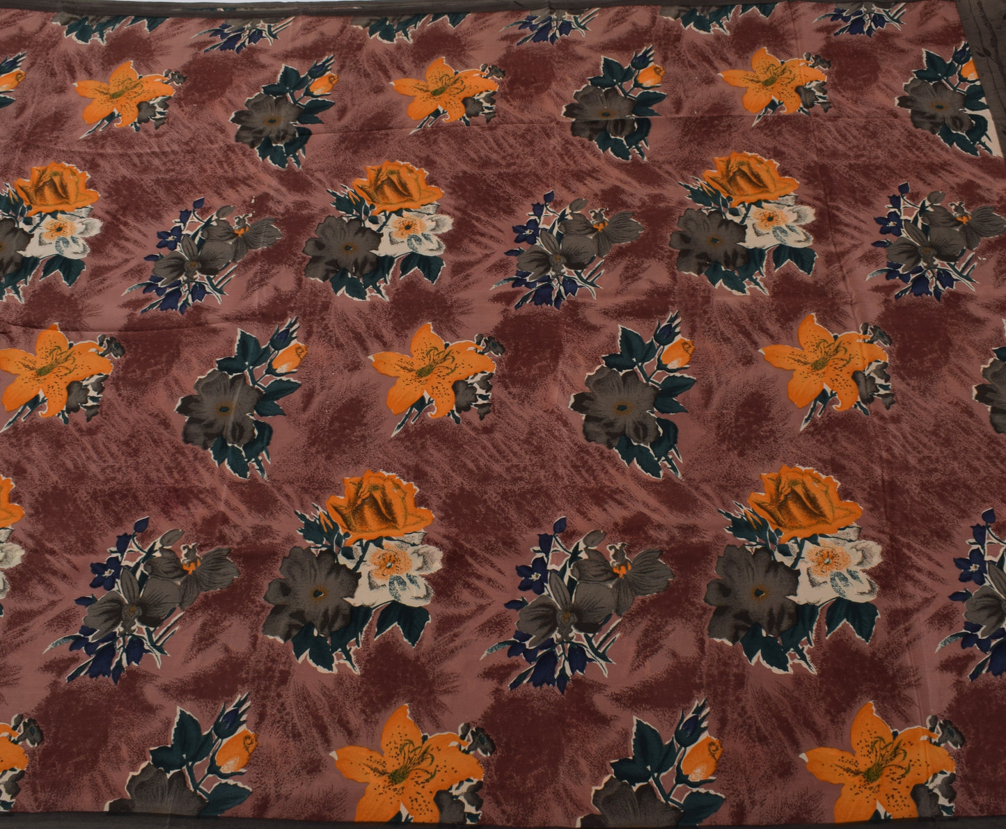 Sushila Vintage Indian Saree 100% Pure Crepe Silk Printed Floral Soft Fabric