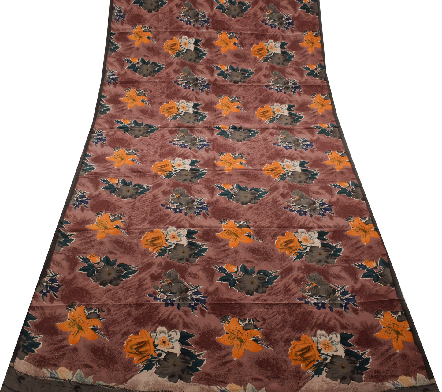 Sushila Vintage Indian Saree 100% Pure Crepe Silk Printed Floral Soft Fabric