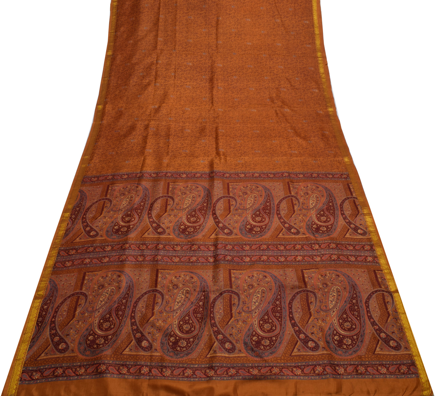 Sushila Vintage Brown Saree 100% Pure Silk Printed Floral Soft Craft Fabric