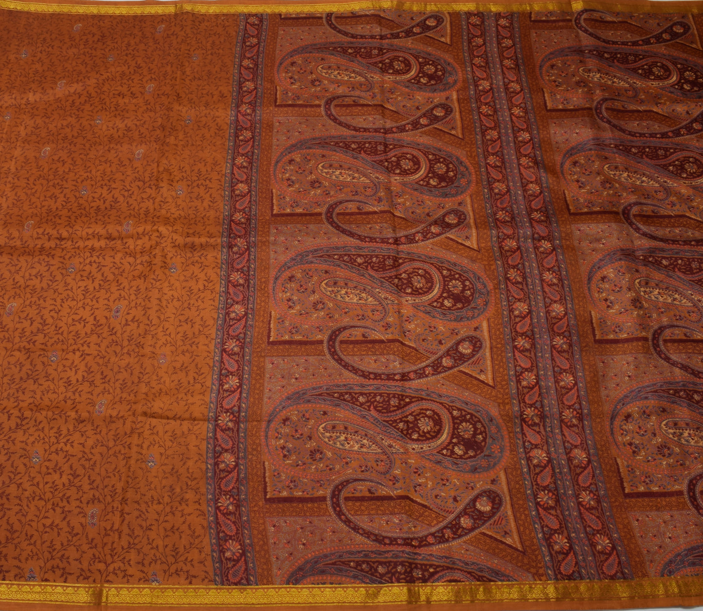 Sushila Vintage Brown Saree 100% Pure Silk Printed Floral Soft Craft Fabric