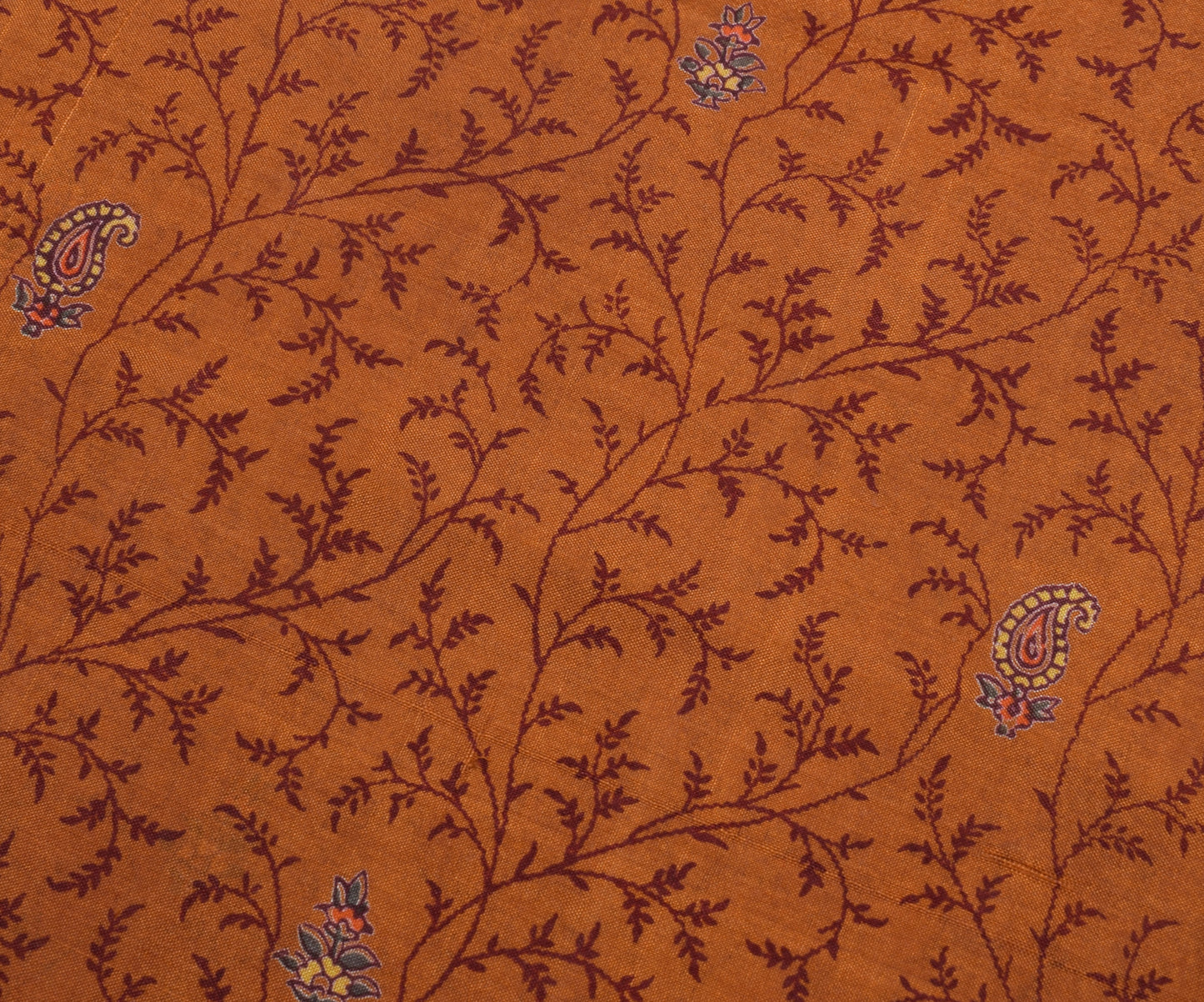 Sushila Vintage Brown Saree 100% Pure Silk Printed Floral Soft Craft Fabric