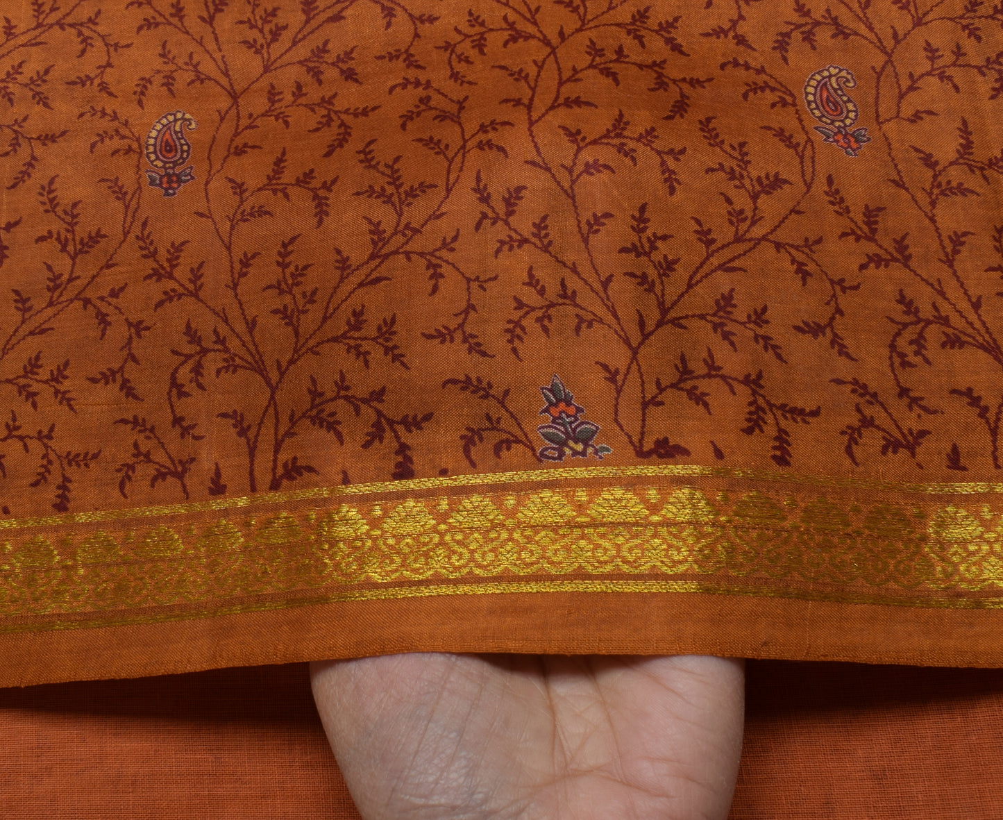 Sushila Vintage Brown Saree 100% Pure Silk Printed Floral Soft Craft Fabric