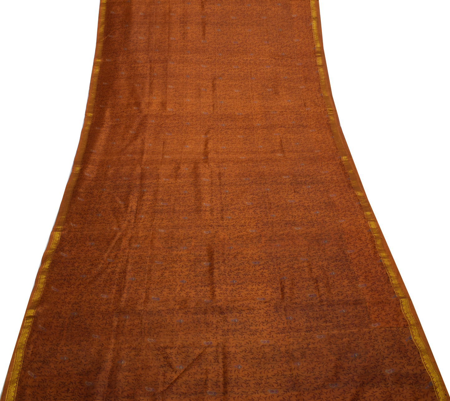 Sushila Vintage Brown Saree 100% Pure Silk Printed Floral Soft Craft Fabric