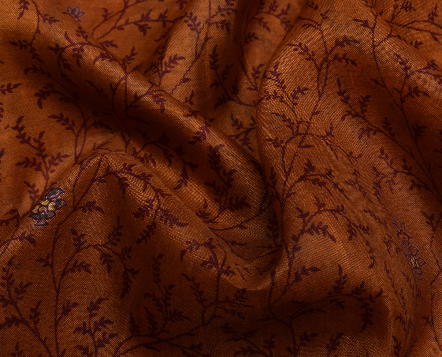 Sushila Vintage Brown Saree 100% Pure Silk Printed Floral Soft Craft Fabric