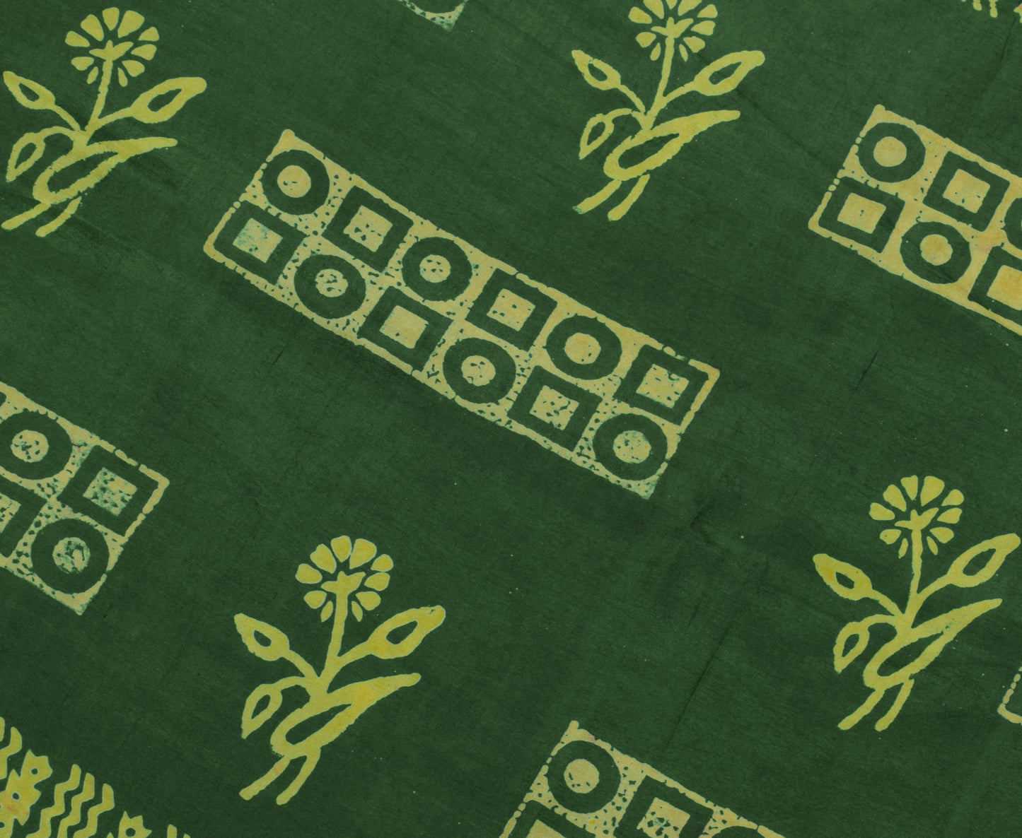 Sushila Vintage Green Saree 100% Pure Silk Printed Floral Soft Craft Sari Fabric