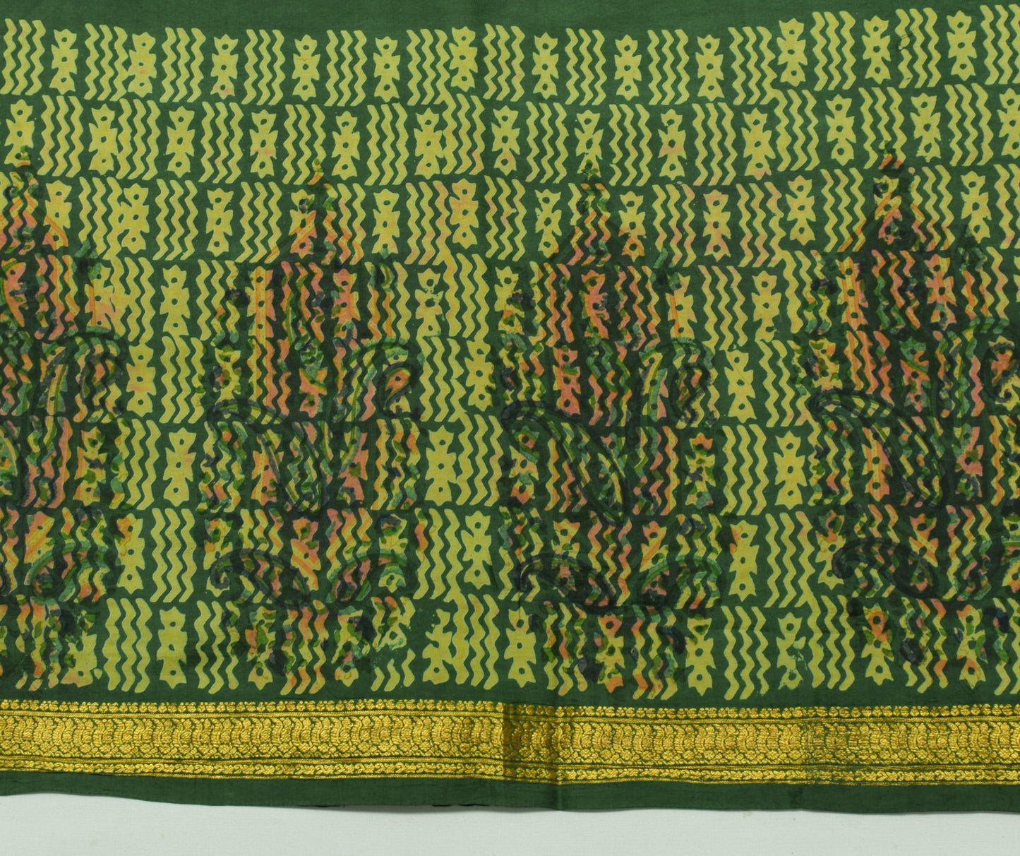 Sushila Vintage Green Saree 100% Pure Silk Printed Floral Soft Craft Sari Fabric
