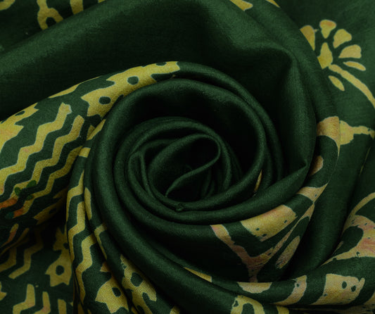 Sushila Vintage Green Saree 100% Pure Silk Printed Floral Soft Craft Sari Fabric