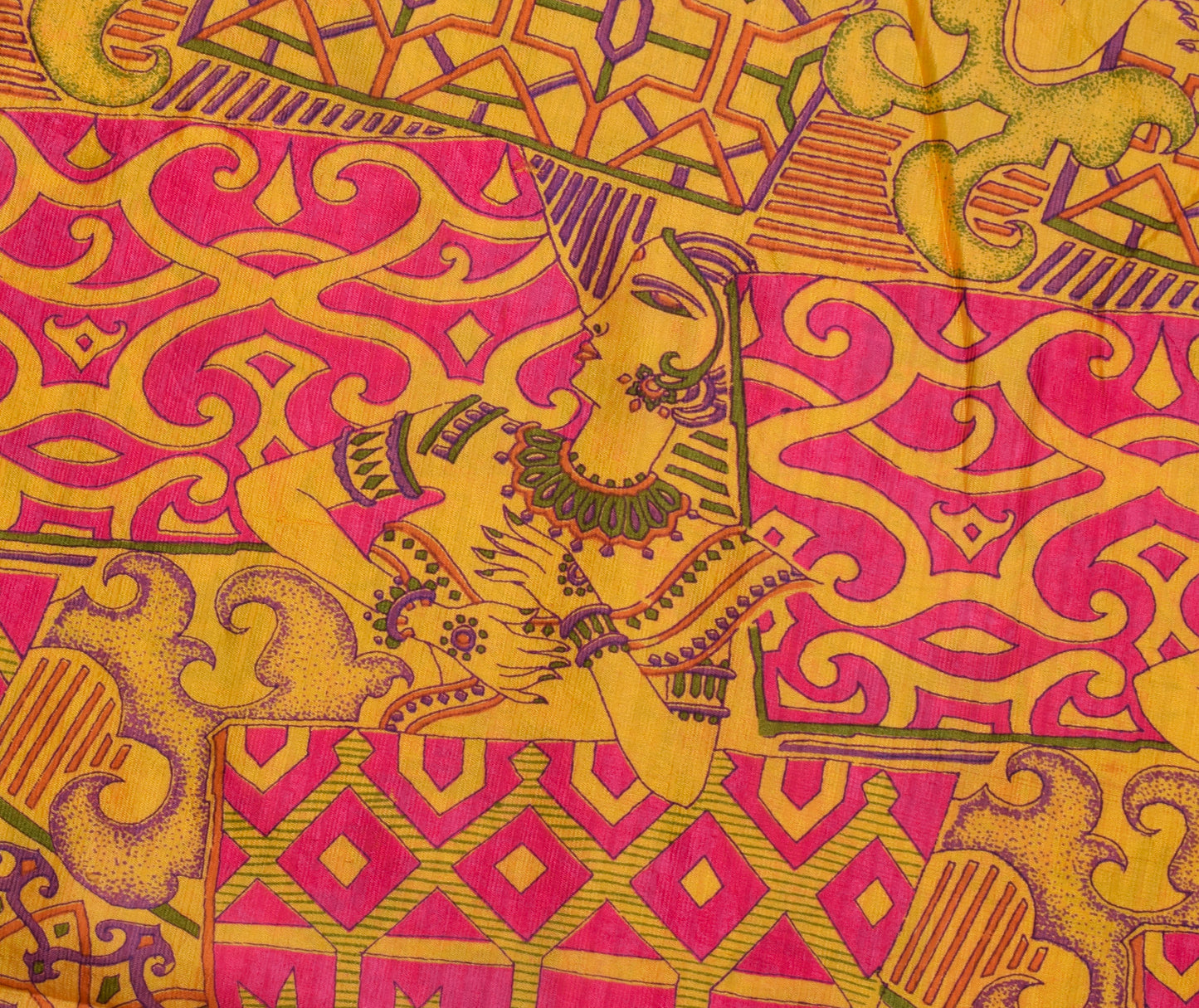 Sushila Vintage Indian Yellow Saree Pure Silk Printed Soft Craft Sari Fabric