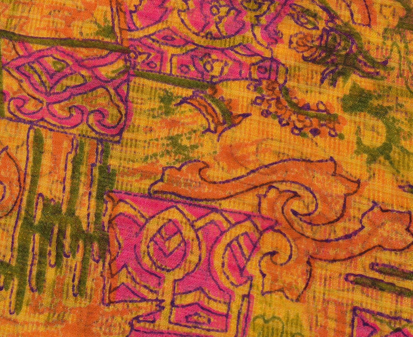 Sushila Vintage Indian Yellow Saree Pure Silk Printed Soft Craft Sari Fabric