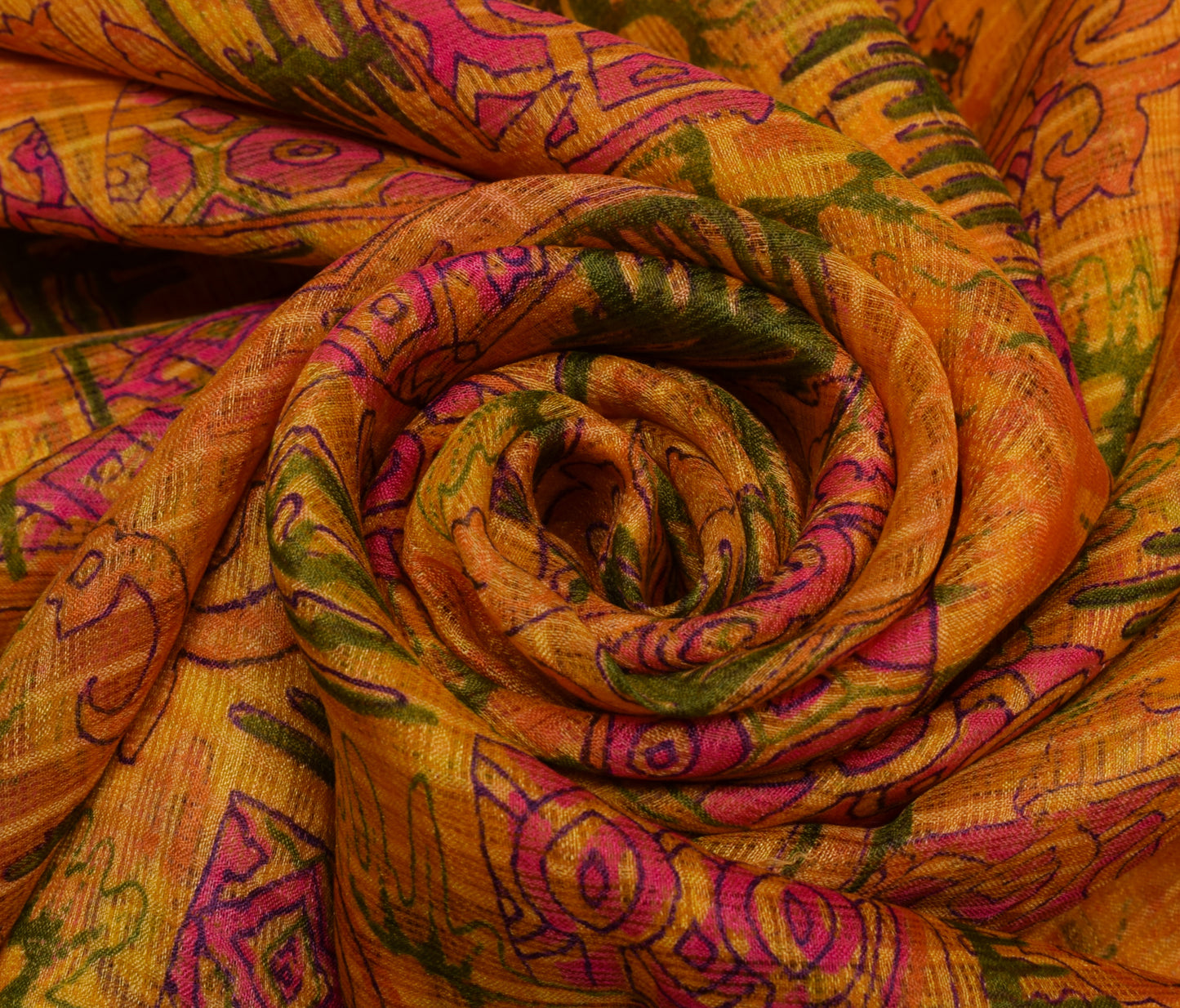 Sushila Vintage Indian Yellow Saree Pure Silk Printed Soft Craft Sari Fabric