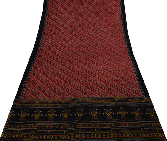Sushila Vintage Maroon Saree 100% Pure Silk Printed 5 Yard Soft Craft Fabric
