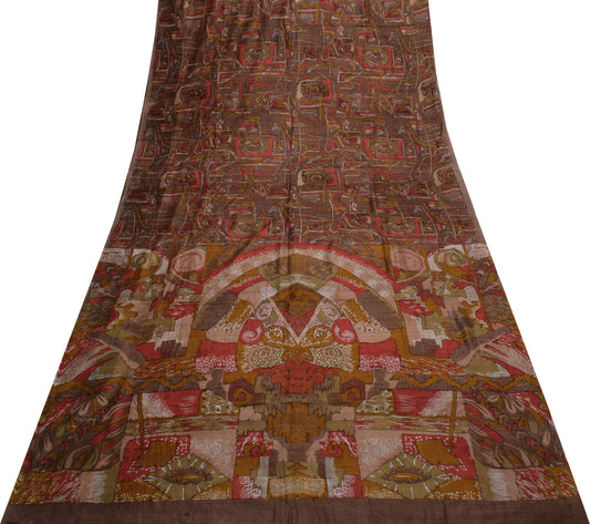 Sushila Vintage Indian Saree 100% Pure Silk Printed 5 Yard Soft Craft Fabric