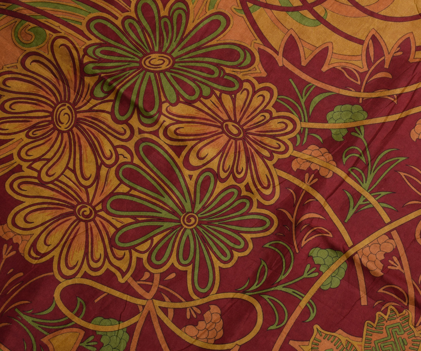 Sushila Vintage Brown Saree 100% Pure Silk Printed Floral Soft Craft 5 YD Fabric