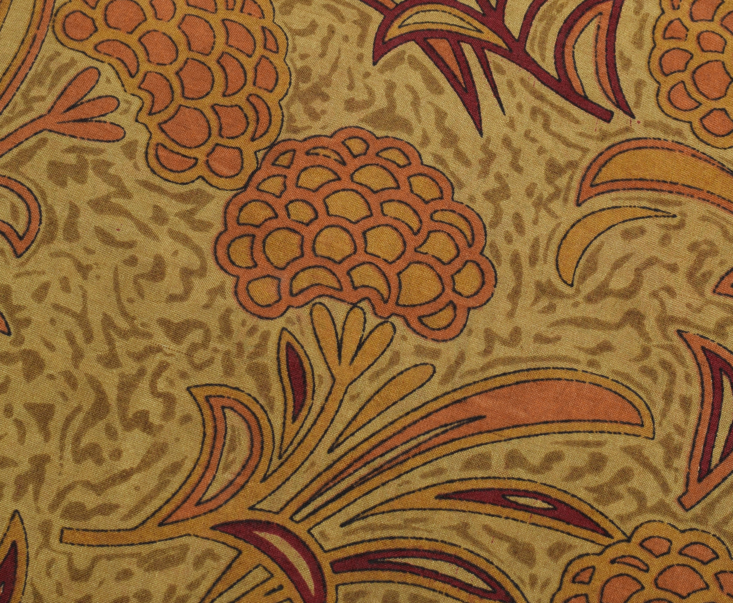 Sushila Vintage Brown Saree 100% Pure Silk Printed Floral Soft Craft 5 YD Fabric