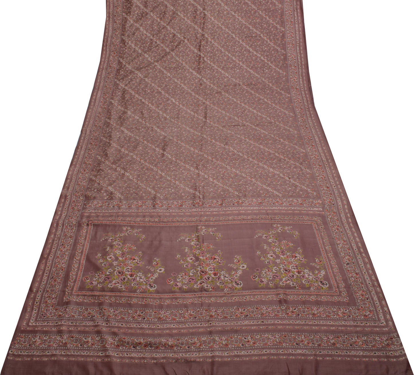 Sushila Vintage Indian Saree 100% Pure Silk Printed Floral Soft Craft Fabric