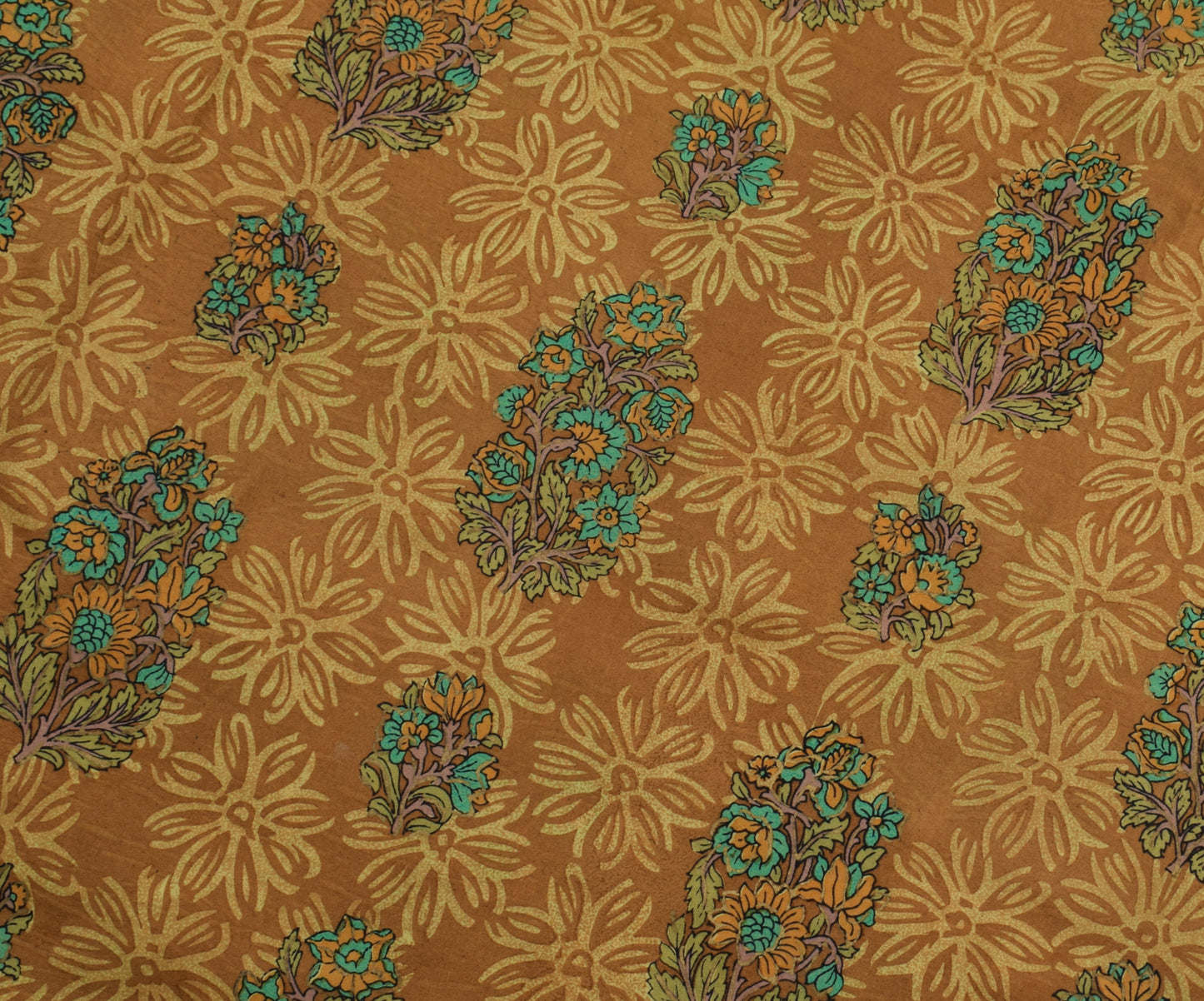 Sushila Vintage Brown Saree 100% Pure Silk Printed Floral Soft Craft Sari Fabric