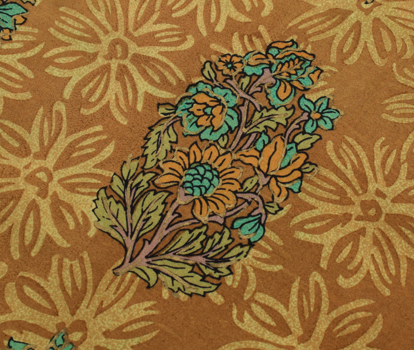 Sushila Vintage Brown Saree 100% Pure Silk Printed Floral Soft Craft Sari Fabric