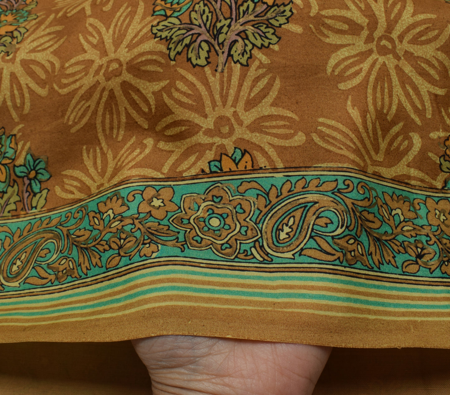 Sushila Vintage Brown Saree 100% Pure Silk Printed Floral Soft Craft Sari Fabric
