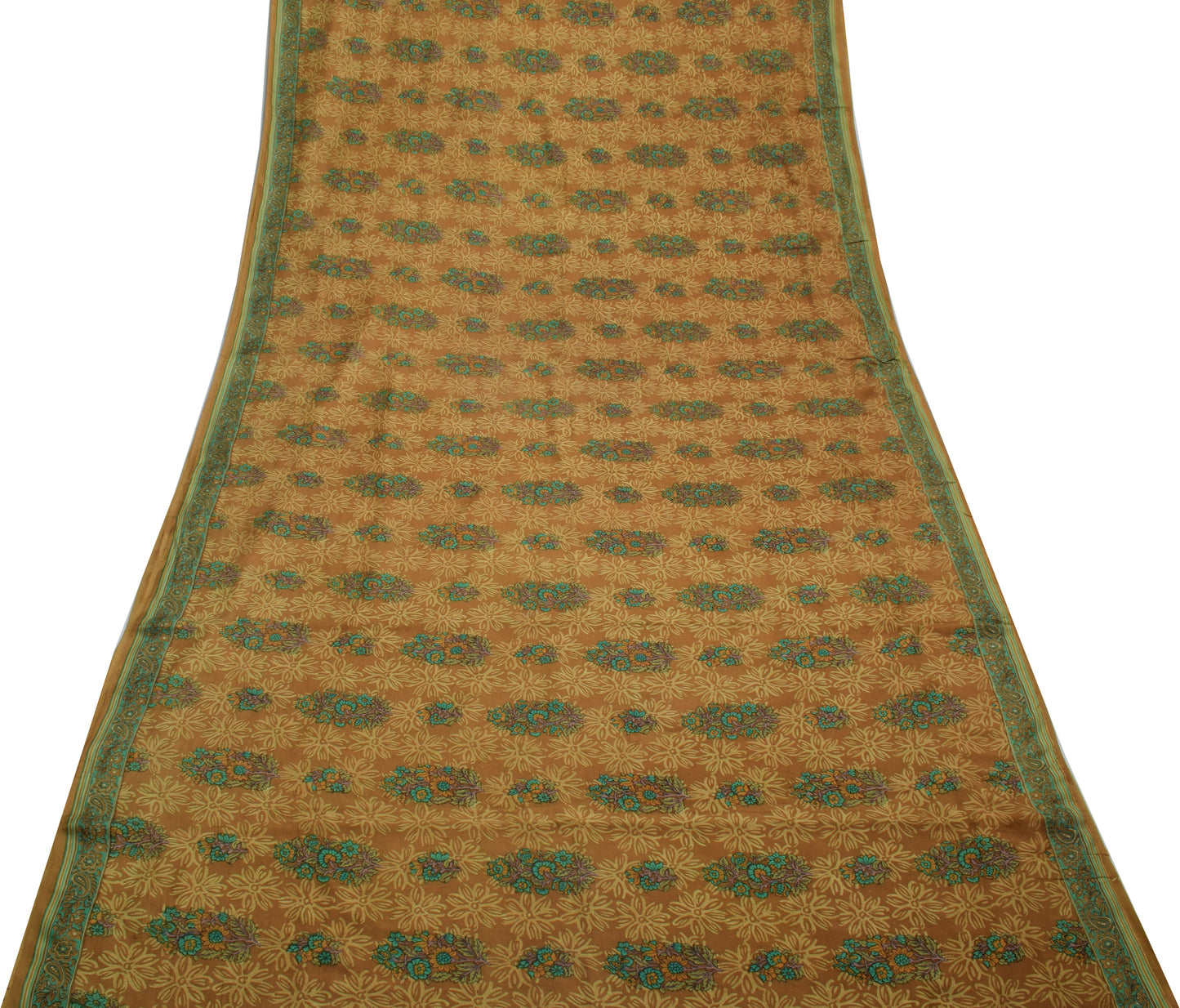 Sushila Vintage Brown Saree 100% Pure Silk Printed Floral Soft Craft Sari Fabric