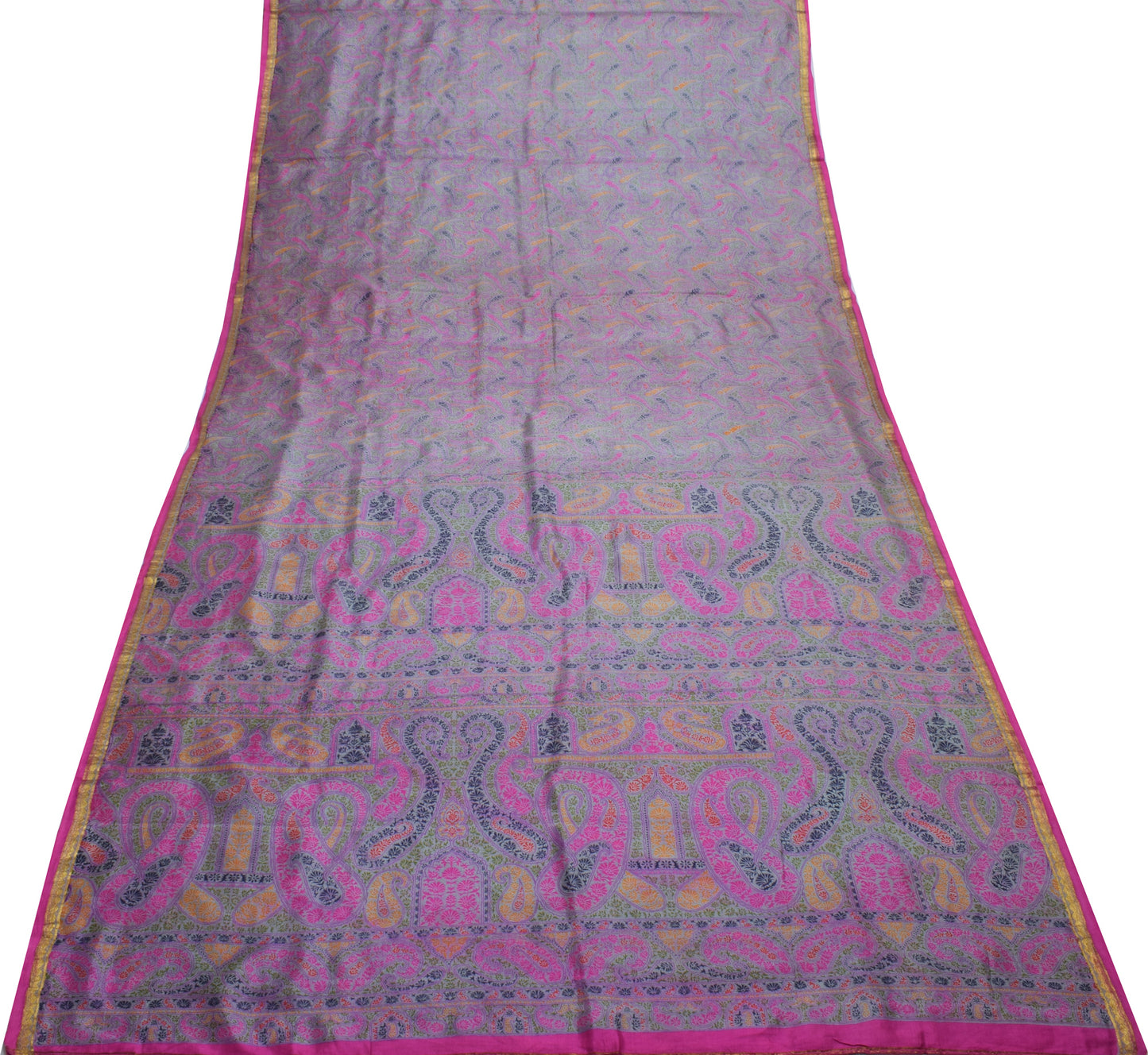 Sushila Vintage Lavender Saree 100% Pure Silk Printed Paisley Soft Craft Fabric