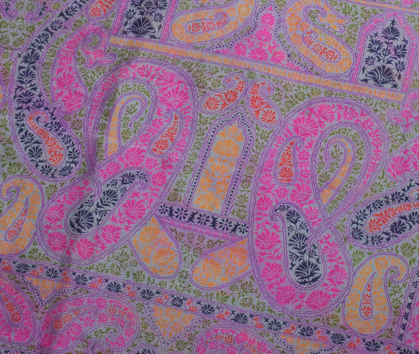 Sushila Vintage Lavender Saree 100% Pure Silk Printed Paisley Soft Craft Fabric