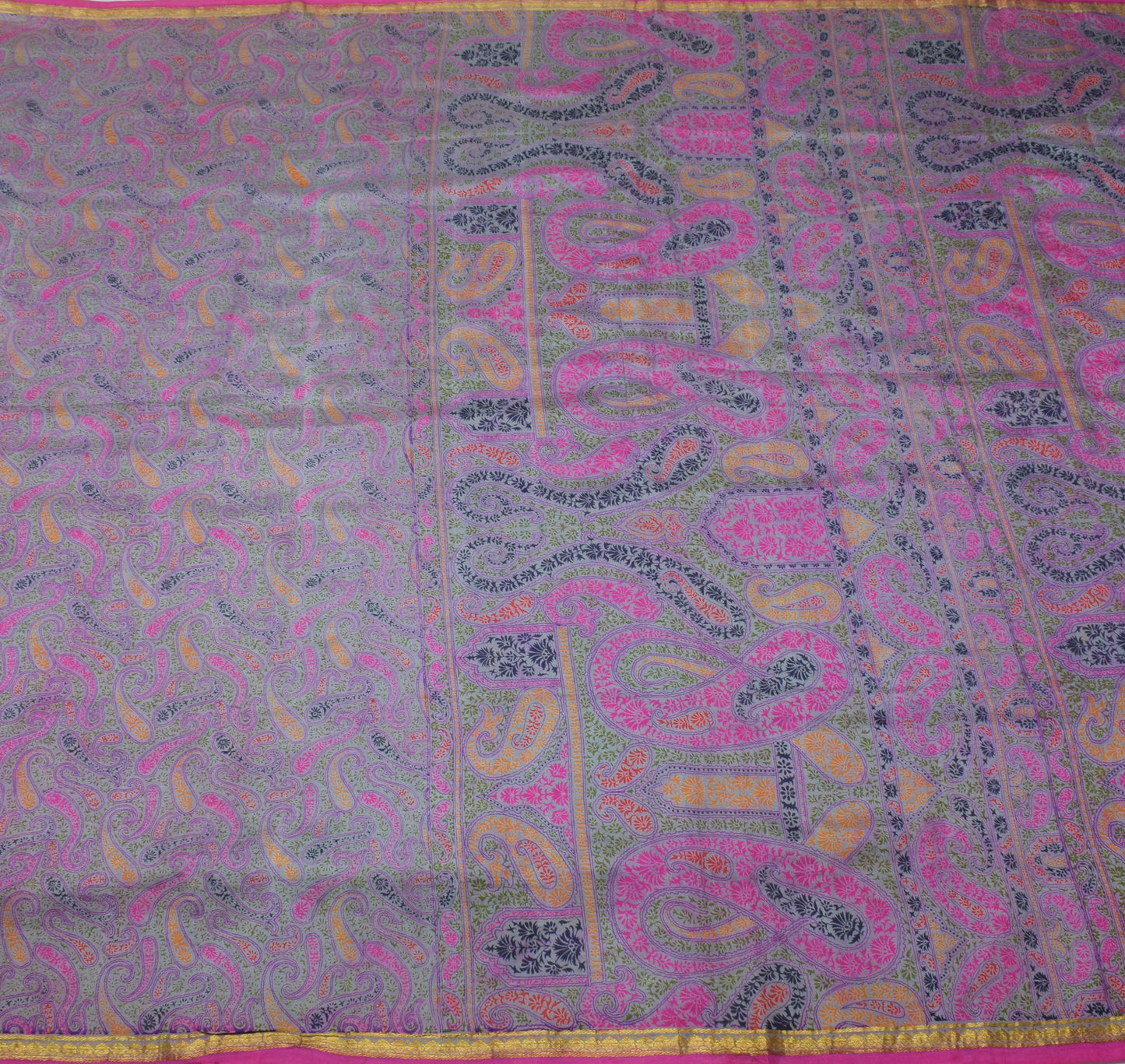 Sushila Vintage Lavender Saree 100% Pure Silk Printed Paisley Soft Craft Fabric
