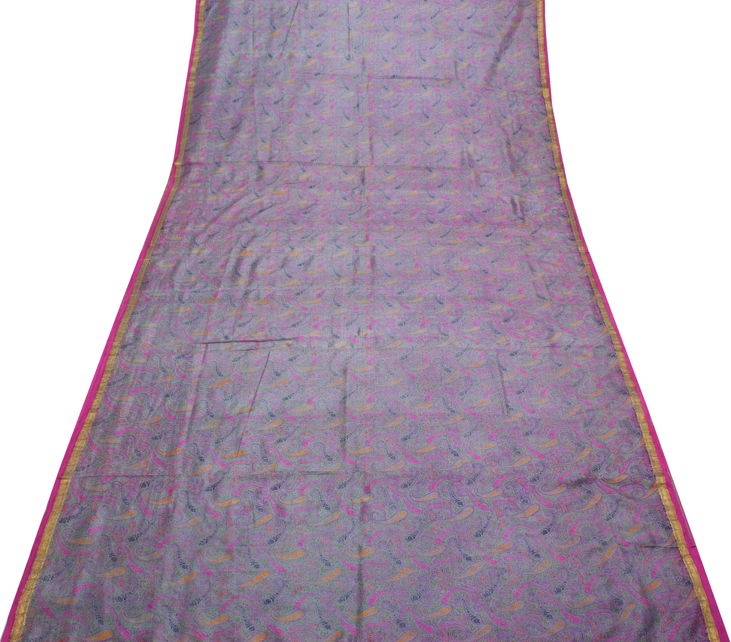 Sushila Vintage Lavender Saree 100% Pure Silk Printed Paisley Soft Craft Fabric