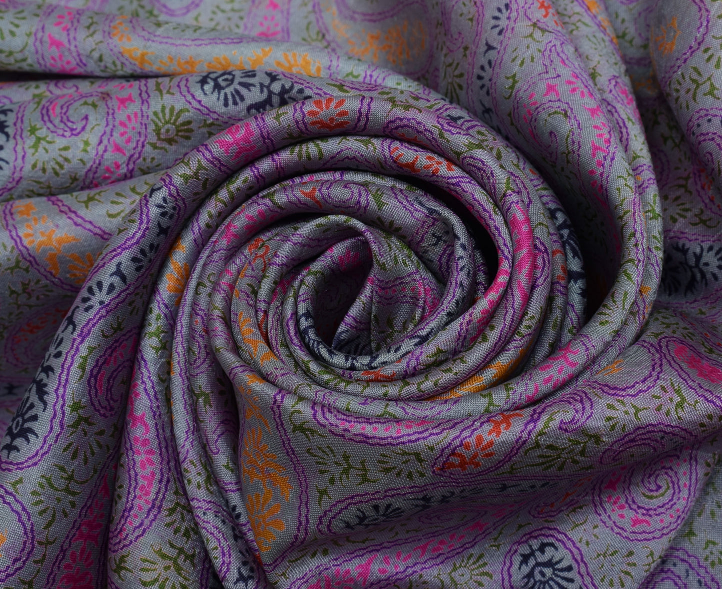 Sushila Vintage Lavender Saree 100% Pure Silk Printed Paisley Soft Craft Fabric