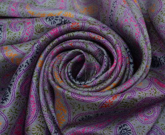 Sushila Vintage Lavender Saree 100% Pure Silk Printed Paisley Soft Craft Fabric