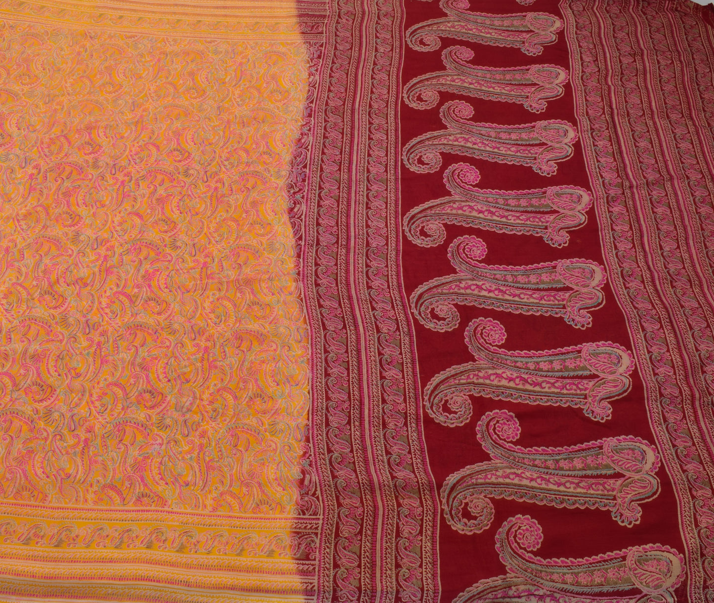 Sushila Vintage Yellow Saree 100% Pure Silk Printed Paisley Soft Craft Fabric