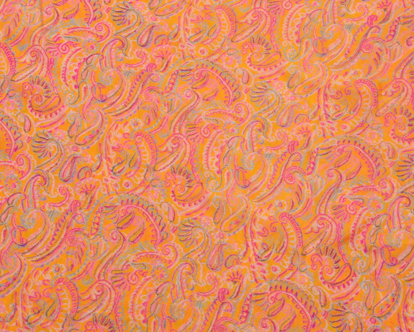 Sushila Vintage Yellow Saree 100% Pure Silk Printed Paisley Soft Craft Fabric