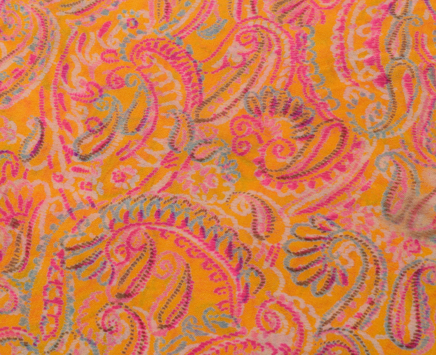 Sushila Vintage Yellow Saree 100% Pure Silk Printed Paisley Soft Craft Fabric