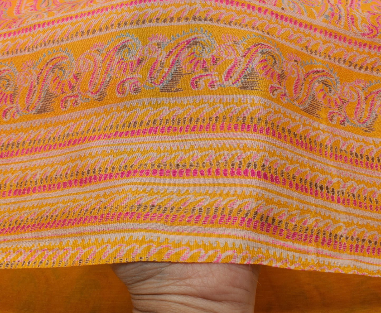 Sushila Vintage Yellow Saree 100% Pure Silk Printed Paisley Soft Craft Fabric