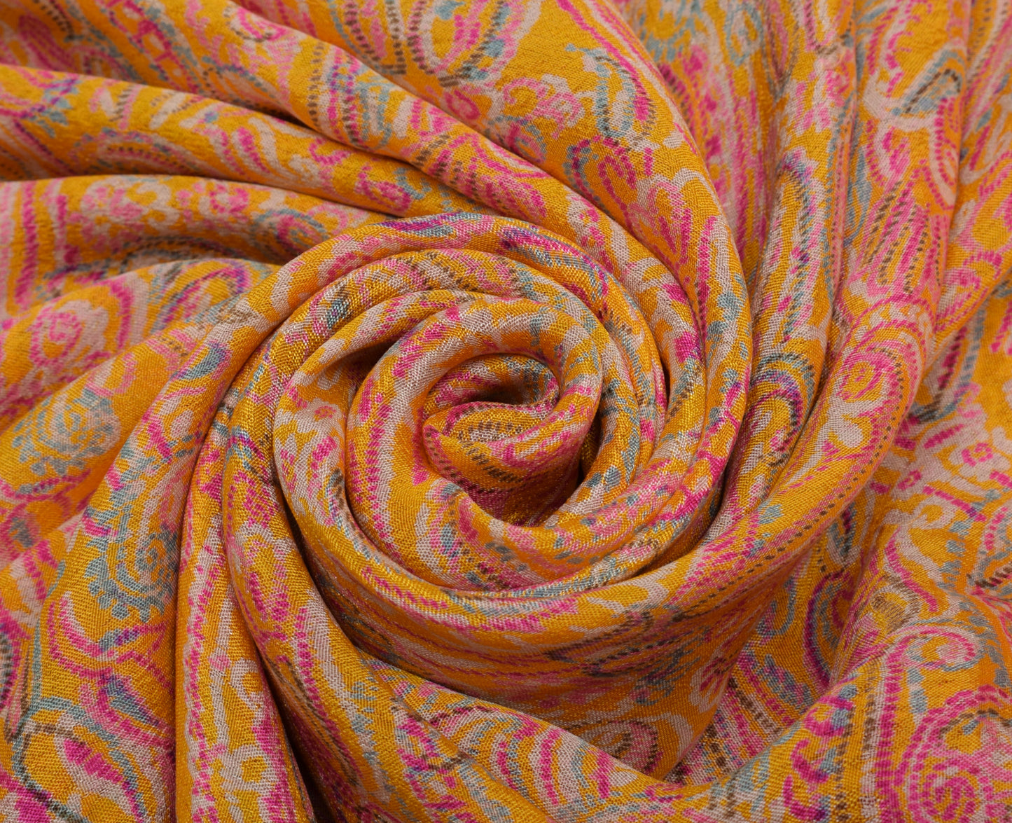 Sushila Vintage Yellow Saree 100% Pure Silk Printed Paisley Soft Craft Fabric